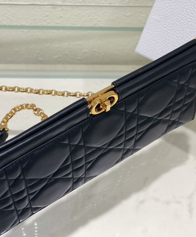 Christian Dior Caro Colle Noire Clutch With Chain